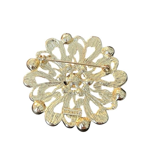 Monet Gold Tone Brooch Sparkling Blue & burgundy Rhinestones Floral Pin Coll - Picture 2 of 3